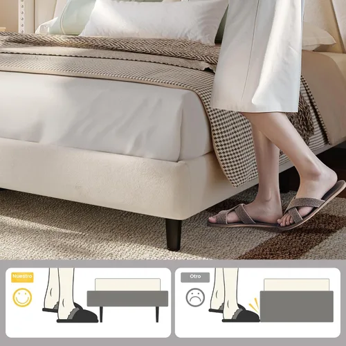 Miniatura 7 de EnHomee Marco de Cama Queen con Cabecera Alta de 51" Wingback, Cama Plataforma Tapizada en Terciopelo con Estación de Carga y Luces LED, No Necesita