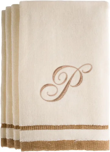 Miniatura 21 de Regalos con monograma, juego de 4 toallas de mano de 11 x 18 pulgadas bordadas en color dorado café, extra absorbente, 100% de algodón. Regalo