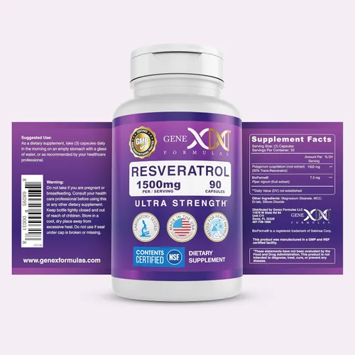 Miniatura 2 de Genex Formulas Resveratrol de 1500 mg con BioPerine para absorción (paquete de 3) Cápsulas orgánicas de trans-resveratrol de Knotweed japonés