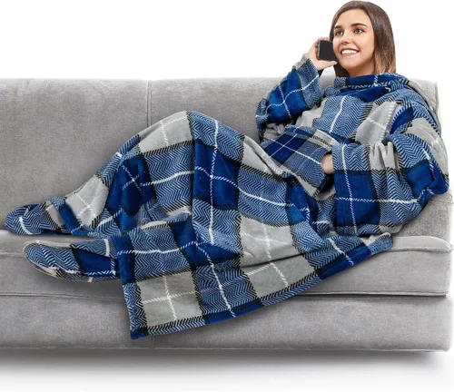 Miniatura 36 de PAVILIA Manta de forro polar con mangas, bolsillos para los pies para mujeres, hombres y adultos, manta de felpa para llevar, cálida manta