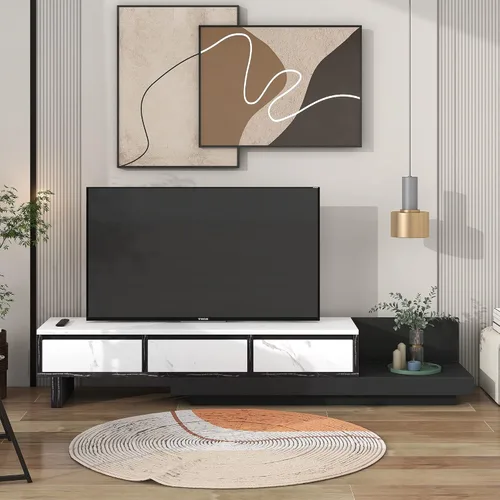Miniatura 11 de Soporte de TV versátil de alto brillo con luces LED que cambian de color y 2 estantes de vidrio templado, centro de entretenimiento para televisores