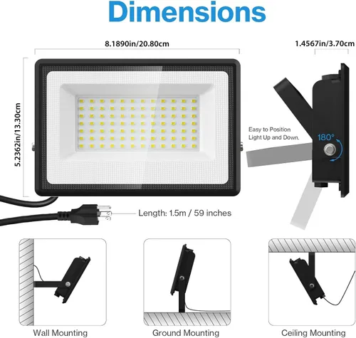 Miniatura 8 de Olafus Paquete de 4 luces LED de 90 W para exteriores, 9000 lm superbrillantes, luces de trabajo LED enchufables, 6500 K IP66 impermeable