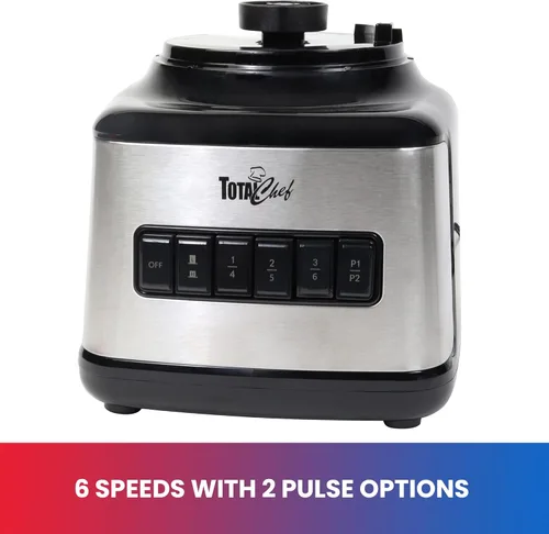 Miniatura 2 de Total Chef - Batidora de encimera de 6 velocidades con jarra de vidrio, 1.5 L/1.6 cuartos de galón, acero inoxidable y negro, 500 vatios, limpieza