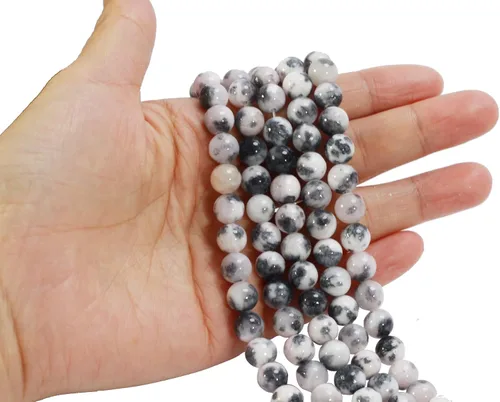 Miniatura 5 de Cuentas de jade persa natural de 0.315 pulgadas, 100 cuentas redondas sueltas de cristal curativo teñido negro colorido para la fabricación