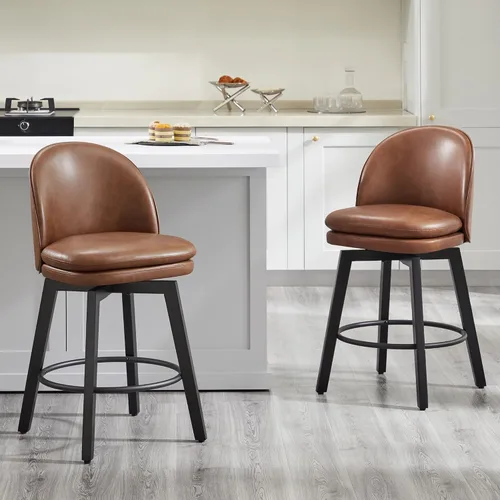 Miniatura 42 de Taburetes de Bar de Altura de Mostrador de 26 pulgadas Tapizados Giratorios con Respaldo y Patas de Madera para Isla de Cocina, Juego de 2, Tela