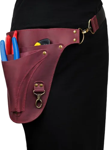 Miniatura 2 de Bolsa de cuero para cinturón de herramientas de floristería para jardinería, herramientas de granjero, bolsa de funda pequeña carpintero Borgoña
