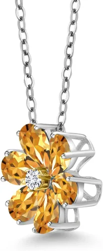 Miniatura 40 de Gem Stone King Collar de plata de ley 925 y oro amarillo de 10 quilates con piedra natal y diamantes cultivados en laboratorio, forma de pera