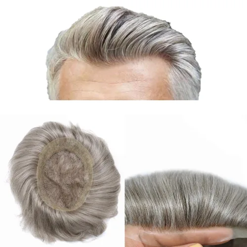 Miniatura 85 de Sistema de reemplazo de cabello de encaje francés para hombre, piezas de cabello de aspecto natural, color negro, marrón, rubio, gris, protesis