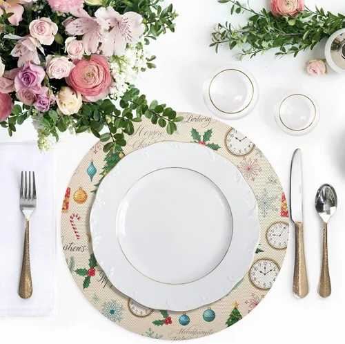 Miniatura 5 de Christmas Trees Beige Table Place Mats, Heat Resistant Non Slip Dinner Placemats Round for Kitchen one sizex6
