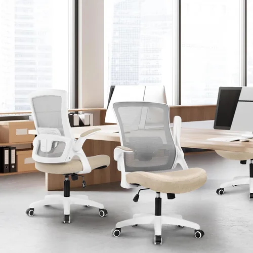 Miniatura 9 de NEO CHAIR Silla de escritorio para oficina y computadora de respaldo alto de malla, asiento para juegos ergonómico ajustable, cómodo, con Beige
