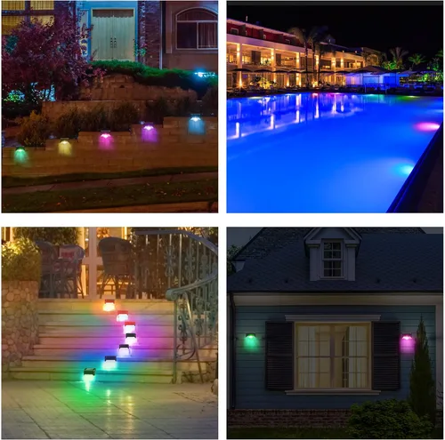 Miniatura 6 de Little Joke Paquete de 4 luces solares laterales para piscina, que cambian de color, impermeables, accesorios de piscina, luces nocturnas, luces LED