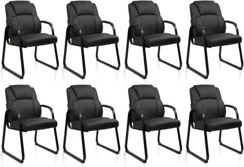 Miniatura 16 de CLATINA Silla de invitados de cuero con reposabrazos acolchados para recepción, reuniones, conferencias y sala de espera, oficina y hogar, negro