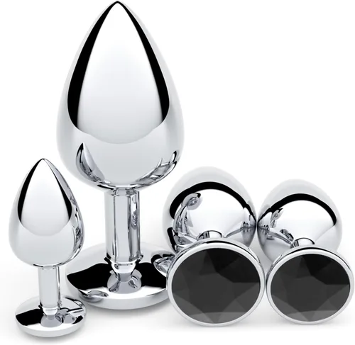 Juego de tapones anales para principiantes, 4 piezas de acero inoxidable con base de joya, tapones anales de metal para entrenamiento gradual, base
