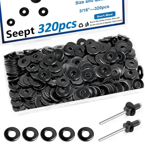 Miniatura 13 de 375 piezas de arandelas de remache pop plateadas, kit surtido para remaches pop de diámetro 3/32", 1/8", 5/32", 3/16", 1/4" de acero inoxidable 304