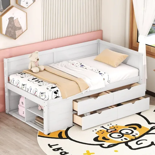 Miniatura 25 de Harper & Bright Designs Cama Capitán Tamaño Individual con Estanterías Integradas/3 Cajones de Almacenamiento/Cama Nido, Marco de Cama Diván