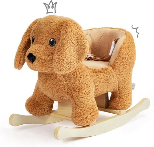 Caballo mecedor para bebé, caniche de madera para niños pequeños de 1 año de edad, lindo perro de peluche de juguete mecedora para bebés, niños y