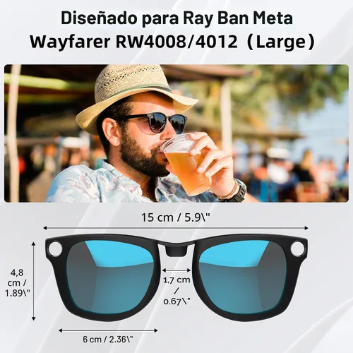 Miniatura 3 de HIBLOKS 4 clips polarizados para Ray-Ban Meta Wayfarer y Gen 2 (RW4008/RW4012 Grande 53-22), clip de decoloración para Meta Wayfarer Gen 2 Protege