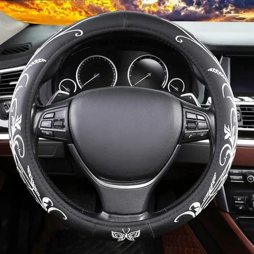 Miniatura 24 de Funda universal para volante de automóvil con masaje 3D, 14.5-15 pulgadas, fundas de cuero de fibra de carbono negras, transpirables