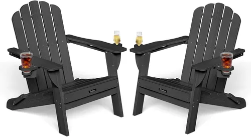 Miniatura 47 de Silla Adirondack plegable, silla Adirondack de HDPE con 2 soportes para tazas, sillas para fogatas al aire libre de fácil montaje para patio