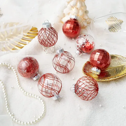 Miniatura 5 de CristBest Juego de 30 adornos de bolas de Navidad - Bolas de Navidad de plástico transparente inastillable de 60 mm / 2.36", juego de bolas de Rojo