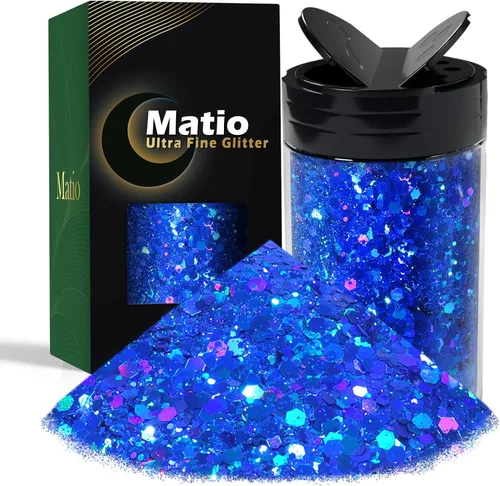 Miniatura 36 de Matio Purpurina gruesa de 7.8 onzas / 7.76 oz de color blanco luna, polvo de purpurina ultrafina, mezcla de copos de PET gruesos, lentejuelas