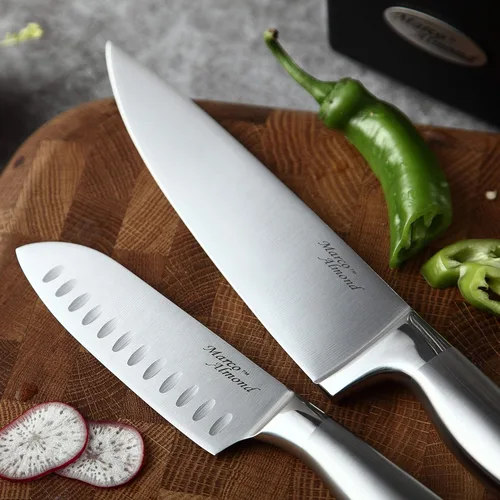Miniatura 4 de Marco Almond® KYA28 - Juego de cuchillos con bloque KYA28, 14 piezas de acero inoxidable para chef, juego de cuchillos de cocina con afilador