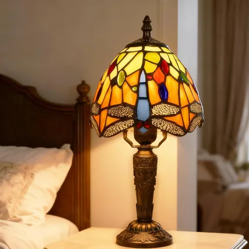 Miniatura 15 de Lámpara de mesa pequeña estilo Tiffany, lámpara de vidrio teñido antiguo de 5 pulgadas, lámpara de mesa de noche para escritorio, para dormitorio