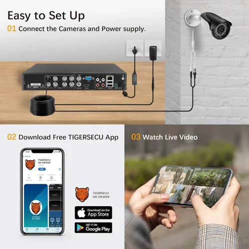 Miniatura 7 de TIGERSECU Grabadora de seguridad DVR Super HD 1080P de 8 canales con disco duro de 2 TB, grabadora híbrida 6 en 1 CCTV DVR compatible con cámaras