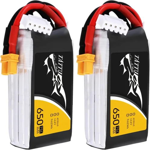 TATTU Batería Lipo de 650mAh 4S1P 75C 14.8V con enchufe XT30 (2 piezas)