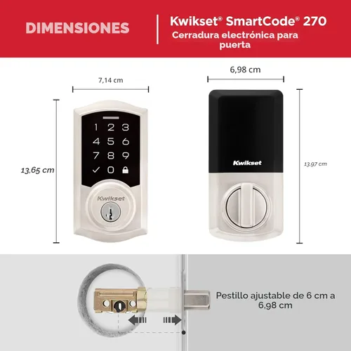 Miniatura 9 de Kwikset SmartCode 270 - Cerradura de puerta con teclado táctil electrónico sin llave con bloqueo automático, códigos de usuario personalizados