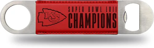 Rico Industries NFL Football Super Bowl Champions - Hoja de barra de piel sintética grabada con láser, gran accesorio para bebidas para el día del