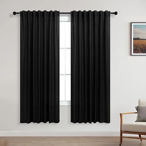 Miniatura 26 de KOUFALL Cortinas de lino azul marino de 84 pulgadas de largo, cortinas transparentes azul oscuro para sala de estar y dormitorio, medianoche