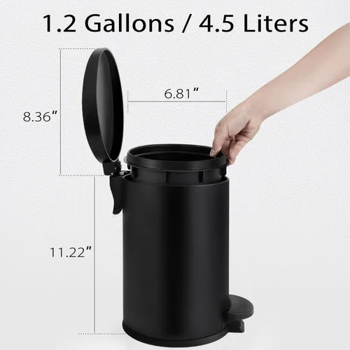 Miniatura 4 de TIPGO Cubo de Basura Pequeño de 1.2 Galones en Negro, Cubo de Basura de 4.5 Litros para Baño con Tapa, Mini Bote de Basura con Paso, Cesta de Basura