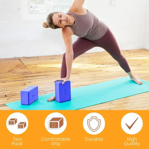 Miniatura 2 de Sol Living Bloques de yoga, paquete de 2 cojines de yoga de espuma EVA de alta densidad, para estirar, pilates, meditación, equipo de ejercicio, Azul