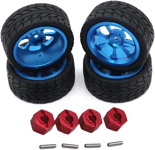 Paquete de 4 neumáticos de goma de 2.559 in, llanta de metal, adaptador hexagonal de 0.472 pulgadas, piezas de actualización de automóvil a control