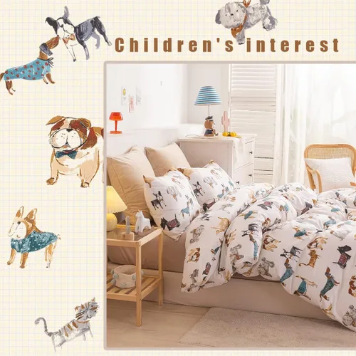 Miniatura 7 de Ivellow Juego de funda de edredón tamaño individual para niños, caricaturas, 100% algodón, juego de funda de edredón con estampado de perro, ultra