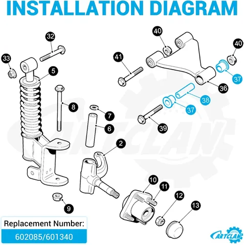 Miniatura 4 de EZGO RXV Kit de buje de tubo portador de brazo A para carrito de golf eléctrico y gas 2008 en adelante 602085 601340