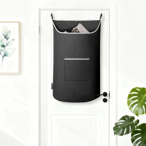 Miniatura 4 de SAVERHO Bolsa Cesta de Ropa Sucia Colgante Negra, Cesta Colgante XL para Puerta con Abertura Grande Bolsa de Almacenamiento de Ropa Sucia