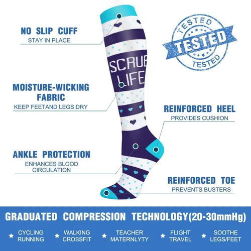Miniatura 5 de CTHH 57 pares de calcetines de compresión para mujeres y hombres, medias de compresión para apoyo, correr, atletismo, enfermería, viajes