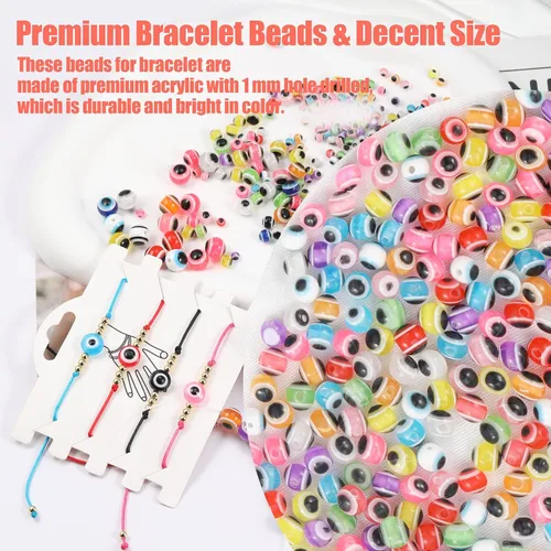 Miniatura 4 de Cuentas de mal de ojo para hacer pulseras, paquete a granel, de 0.236 pulgadas, coloridas y redondas, círculos, cuentas contra el mal de ojo, turco