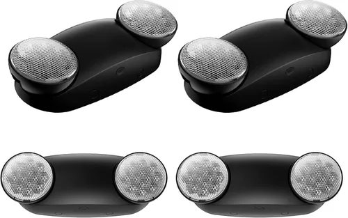 Paquete de 4 letreros de salida LED negros con luces de emergencia y batería de respaldo, iluminación de salida de emergencia para interiores,