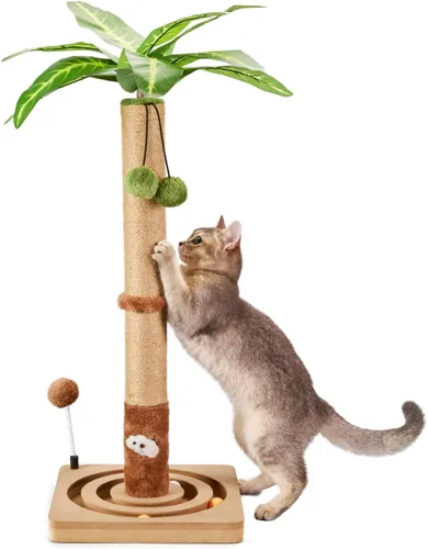 MECOOL Poste de Rascado para Gatos Robusto y Premium con Bola Colgante y Pista de Bola, Lindo Árbol para Gatos de 30 Pulgadas para Gatitos de