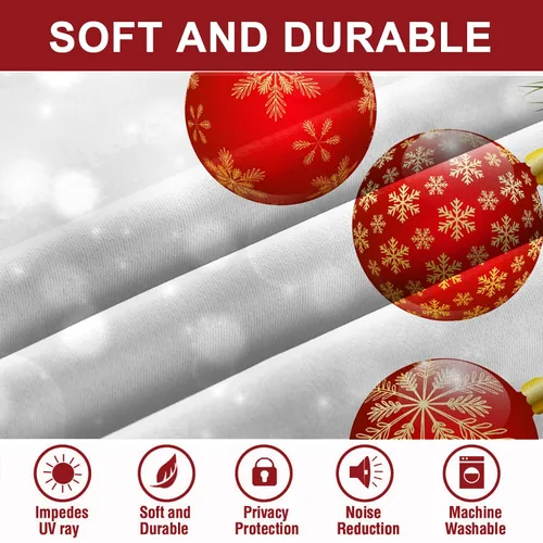 Miniatura 4 de AWERT Cortinas de Navidad con Bolas Vibrantes para Sala de Estar, Cortinas Opacas de Navidad Juego de 2 Paneles, Ojales de Acero Inoxidable Plateado