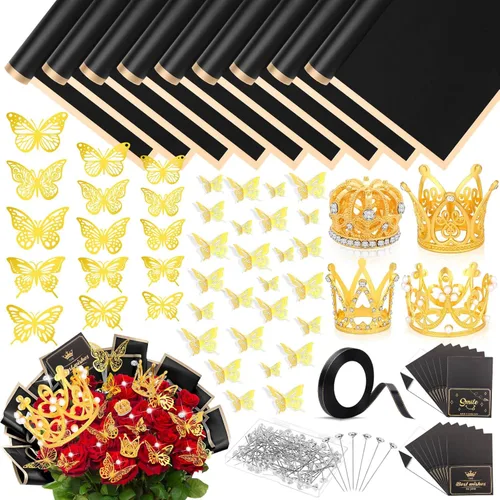 Miniatura 9 de Tetutor 206 Hojas de Papel de Envolver Flores Impermeable, Hojas de Papel de Envolver Ramos, Papeles de Envoltura Floral Ramos con Cintas Alfileres