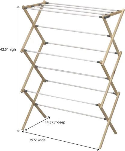 Miniatura 2 de Household Essentials X-Frame - Estante de secado de ropa, marco de madera estable con pies inclinados, varillas envueltas en vinilo suave, 23.8 pies