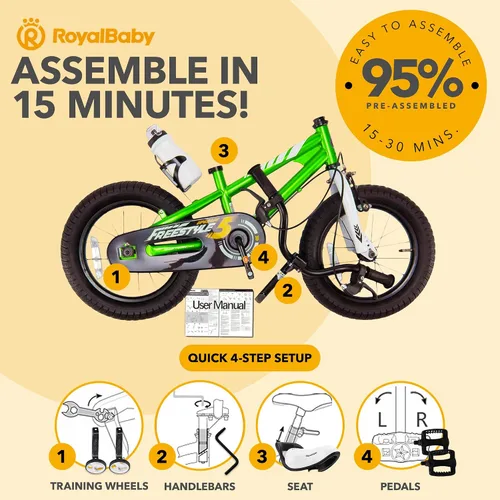 Miniatura 4 de RoyalBaby Freestyle - Bicicleta con frenos de 2 manijas para niños y niñas, bicicleta de 14 pulgadas con ruedas de entrenamiento para niños pequeños