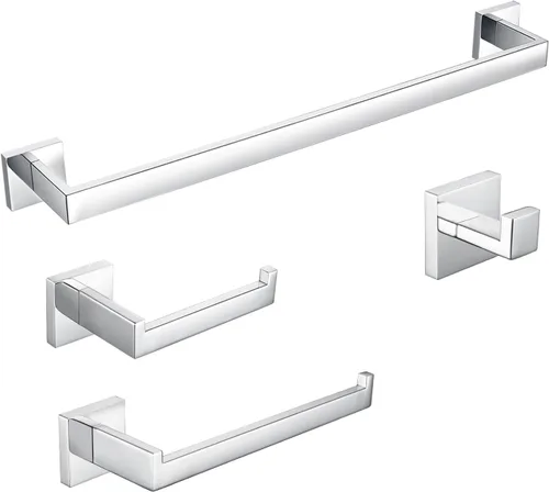 BAGNOLUX Juego de accesorios de baño 4 piezas, juego de toallero de baño SUS304 de acero inoxidable, juego de barra de toallas para montaje en Cromo
