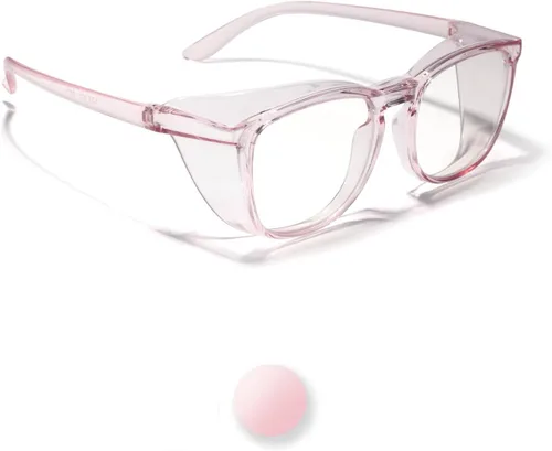 LianSan - Gafas de seguridad antivaho de gran tamaño para enfermeras, gafas certificadas Z87.1 para mujeres, protección UV cuadrada Rosa claro