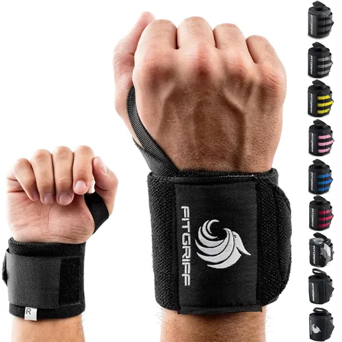 Miniatura 14 de Fitgriff® Muñequeras para levantamiento de pesas (18 pulgadas), soporte resistente para gimnasio, prensa de banco y flexiones (1 par) - para hombres