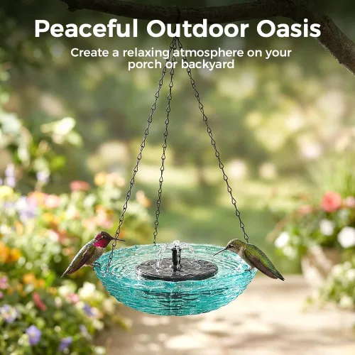 Miniatura 7 de Fuente de baño colgante para pájaros en cascada solar, fuente de agua al aire libre en cascada con agua que fluye, bañera colgante para pájaros